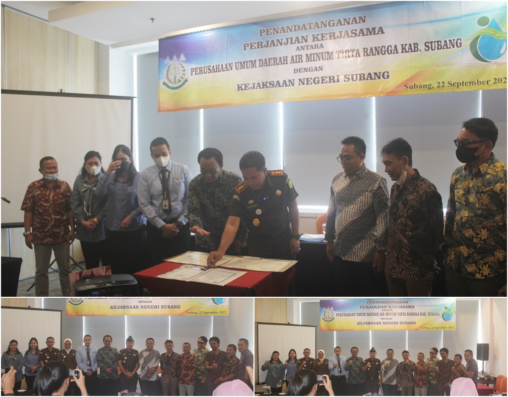 Penandantangan Perjanjian Kerjasama Antara Perusahaan Umum Daerah Air Minum Tirta Rangga Kabupaten Subang Dengan Kejaksaan Negeri Subang tentang Penanganan Masalah Hukum Bidang Perdata Dan Tata Usaha Negara