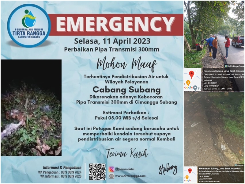 INFORMASI PERBAIKAN PIPA TRANSMISI DIAMETER 300 MM DI WILAYAH PELAYANAN CABANG SUBANG